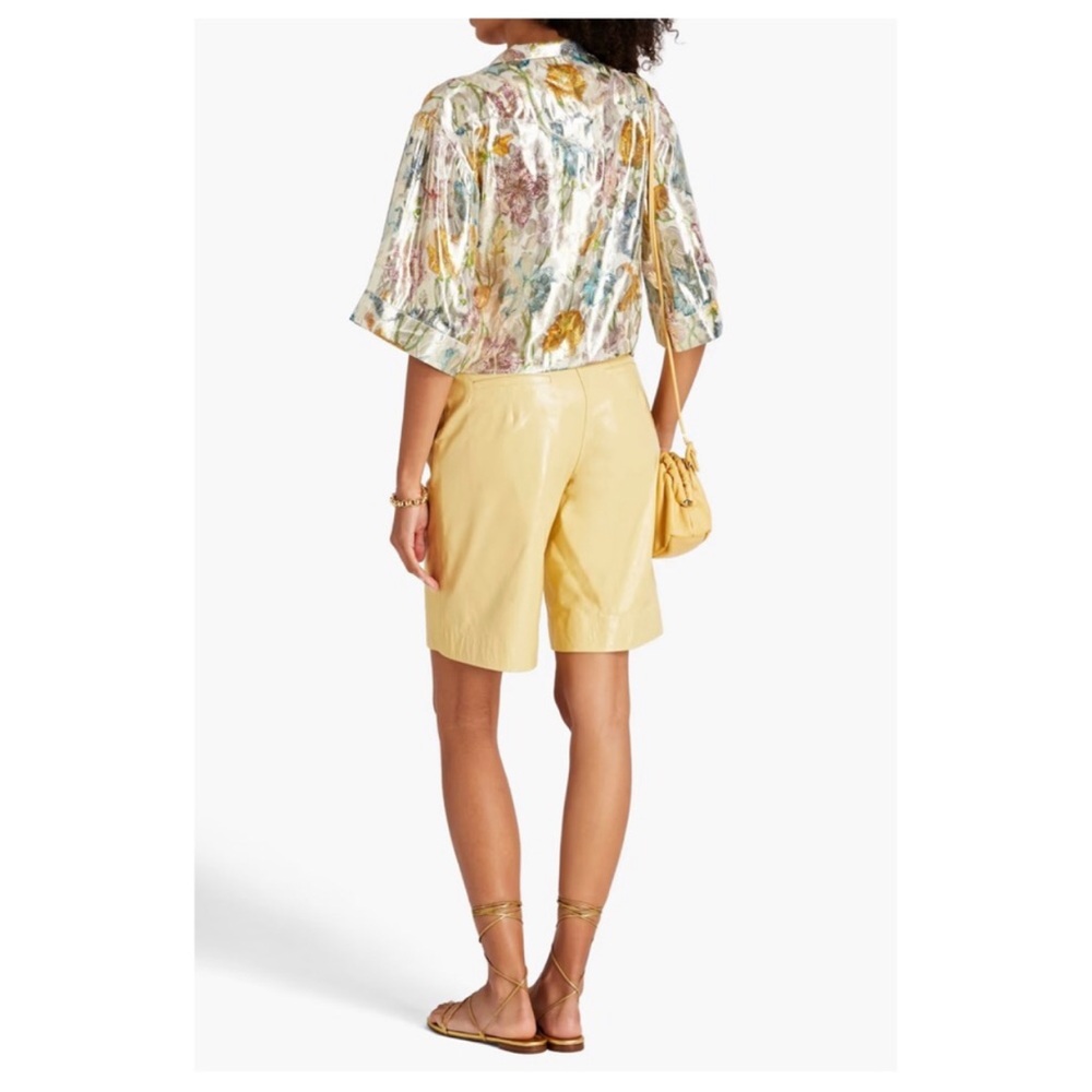 Hayley Menzies Bonita Shimmering Metallic Gold Floral Crop Blouse Button Down M - Picture 2 of 7